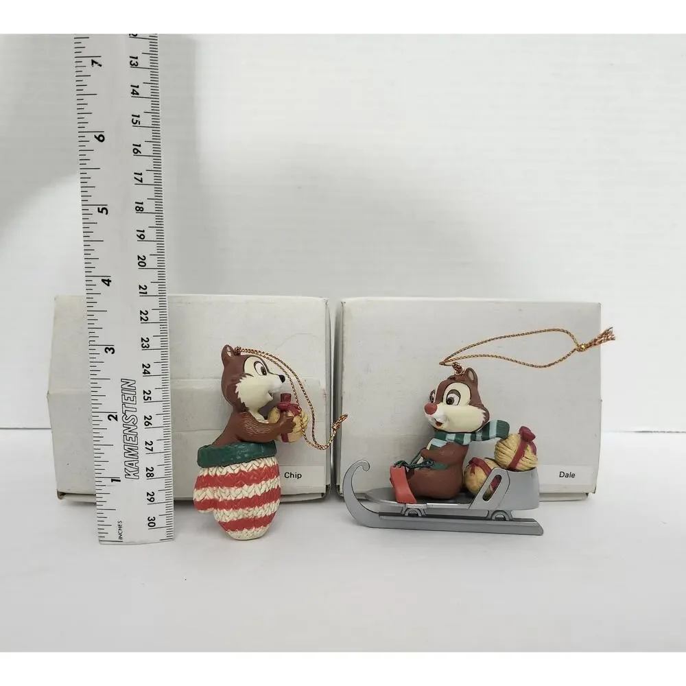 Vintage Disney Chip n Dale Christmas Ornament Pair Boxed Holiday Tree Set